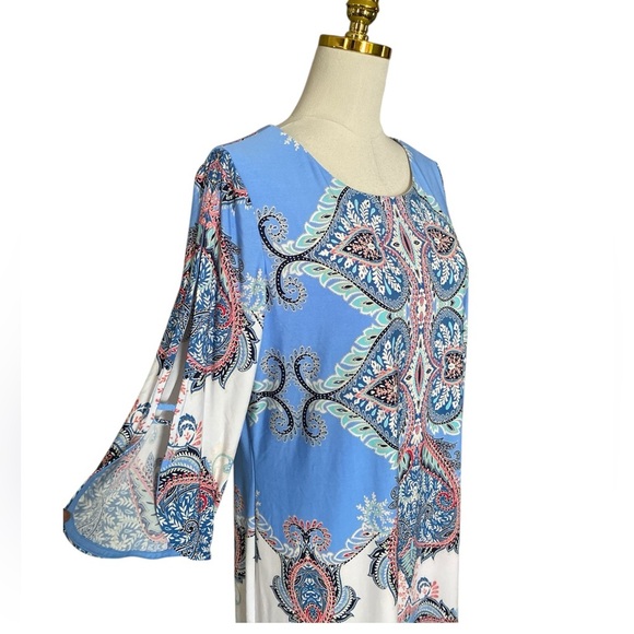 Roz & Ali Women’s 14 Scoop-Neck 3/4 Cut Out Sleeves Paisley Sheath Mini Dress - Picture 7 of 10